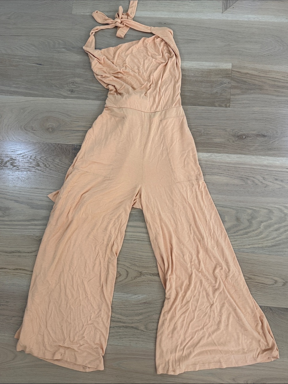 Free People FP Beach Peach Apricot Halter Wide Leg Jumpsuit Size M